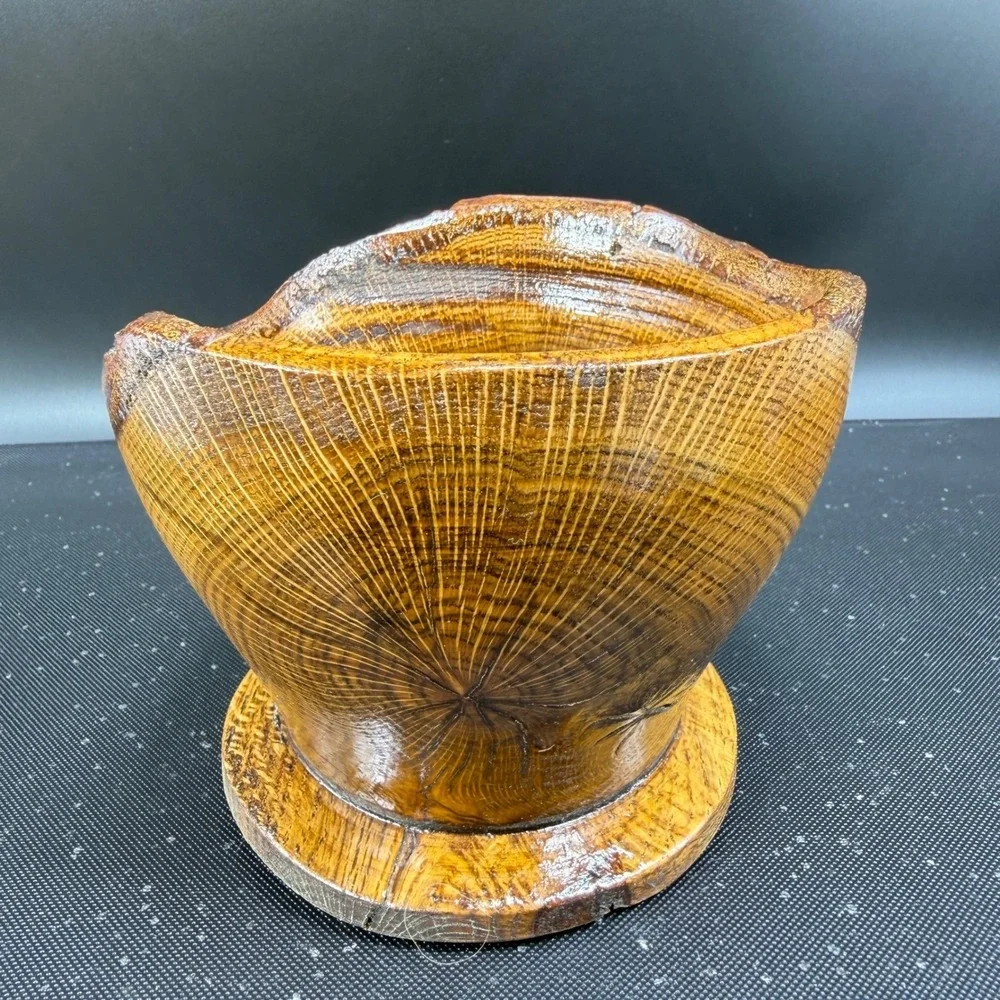 Rob Freer Hand Crafted Live Edge‎ Wood Bowl Pedestal Base Artisan Decor Signed